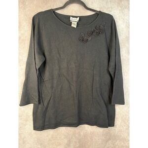 NWT The Look by RANDOLPH DUKE Black Angora Cashmere Blend Sweater 3D Roses Sz L